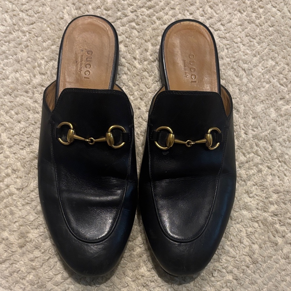 Gucci Black Leather Mules with Gold Horsebit